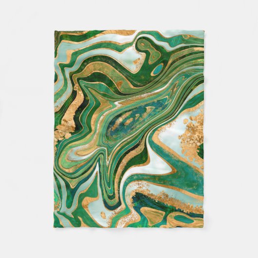 Abstrakter grüner und goldfarbener Marmor Fleecedecke (Vorderseite)