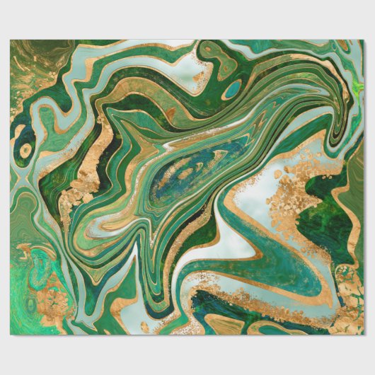 Abstrakter grüner und goldfarbener Marmor Geschenkpapier (Flach)