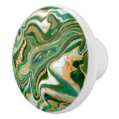 Abstrakter grüner und goldfarbener Marmor Keramikknauf (Rechts)