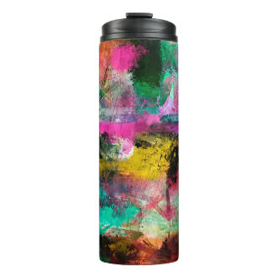 abstrakter Grunge-Hintergrund aus farbenfrohem cha Thermosbecher