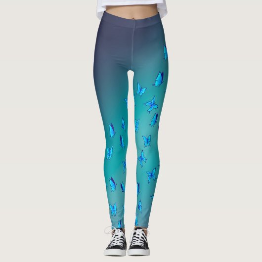Abstrakter Grünmond und Schmetterlinge Leggings (Vorderseite)