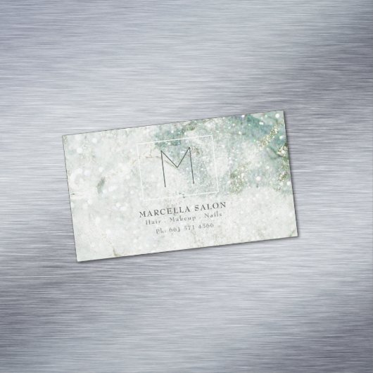 Abstrakter Haarsalon Monogram aus Blaumarmor Magnetische Visitenkarte (Beispiel)