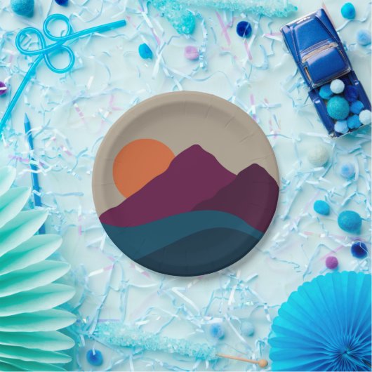 Abstrakter Herbst Herbstgebirge Landschaft Sonnenu Pappteller (Party)