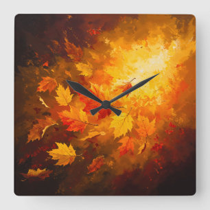 Abstrakter Herbst - Malerische Naturkunst Quadratische Wanduhr