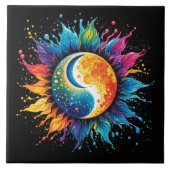 Abstrakter Himmelsmond und Sonnenstrahl Fliese (Vorderseite)