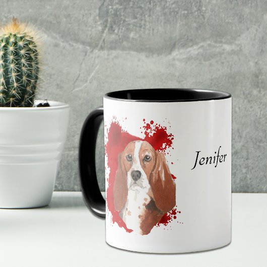 Abstrakter Hintergrund des Basset Hound Dog Red Tasse