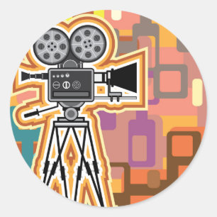 Abstrakter Hintergrund Filmprojektor Filmkamera Runder Aufkleber