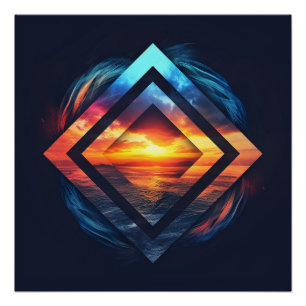 Abstrakter Hintergrund mit Sonnenuntergang und Mee Poster