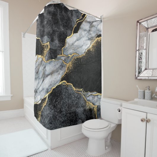 abstrakter Hintergrund, Mosaik aus schwarzem und w Duschvorhang (Beispiel)