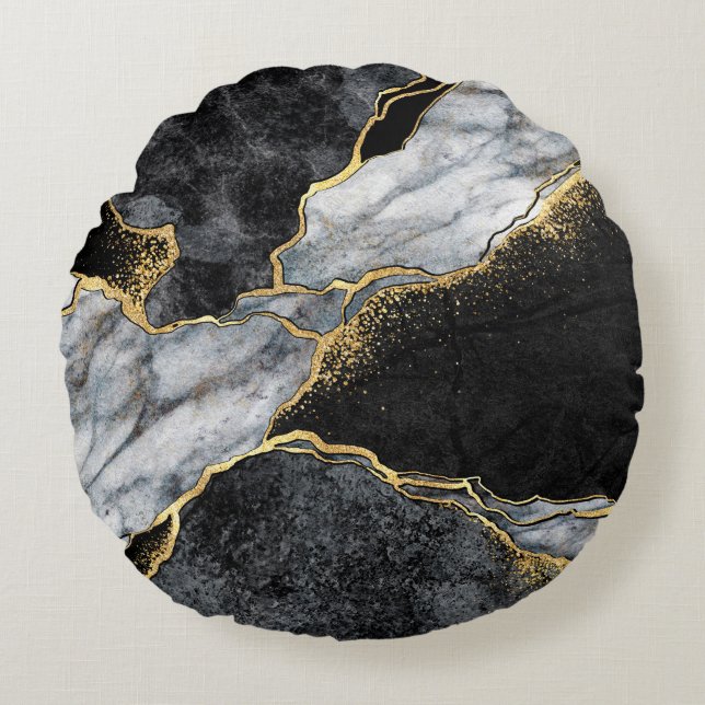 abstrakter Hintergrund, Mosaik aus schwarzem und w Rundes Kissen (Vorderseite)