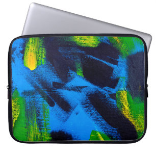 Abstrakter Hintergrund. Schwarz, gelb, blau, Acryl Laptopschutzhülle