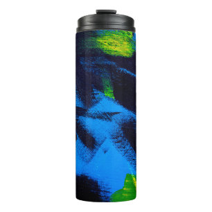 Abstrakter Hintergrund. Schwarz, gelb, blau, Acryl Thermosbecher
