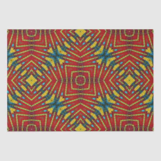 Abstrakter Hippie Red & Yellow Floral Ethnic Triba Seidenpapier (Vorderseite)