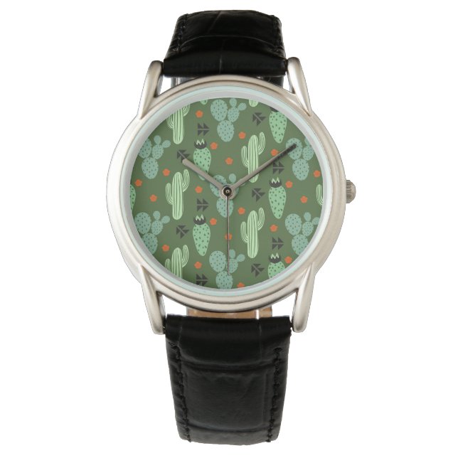 Abstrakter Hipster Cactus Desert Pattern Armbanduhr (Vorderseite)