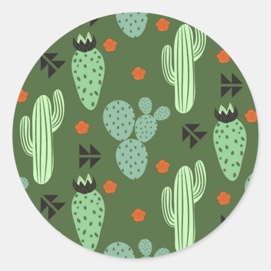 Abstrakter Hipster Cactus Desert Pattern Runder Aufkleber (Vorderseite)