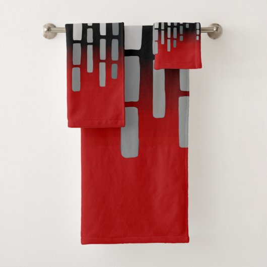 Abstrakter Horizont, rot, hellgrau, schwarz Badhandtuch Set (Insitu)