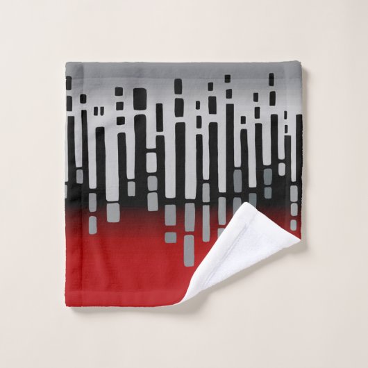 Abstrakter Horizont, rot, hellgrau, schwarz Badhandtuch Set (Waschlappen)
