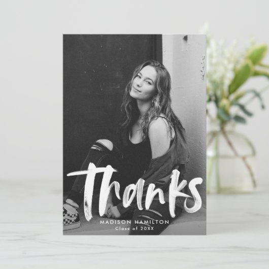 Abstrakter Hot Pink Pinselstriche Foto Abschluss Dankeskarte (Stehend Vorderseite)