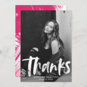 Abstrakter Hot Pink Pinselstriche Foto Abschluss Dankeskarte (Vorne/Hinten)