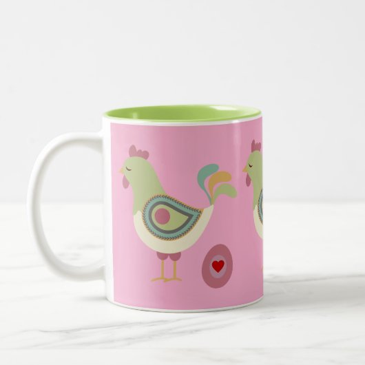 Abstrakter Huhn-und-Ei-Kaffeebecher – Rosa Zweifarbige Tasse (Links)