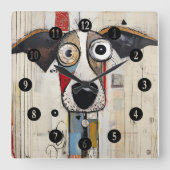 Abstrakter Hund Mit Augen Quadratische Wanduhr (Vorderseite)