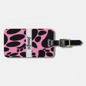 Abstrakter Hund Pawprint Rosa Individuelle Name Gepäckanhänger (Vorderseite horizontal)