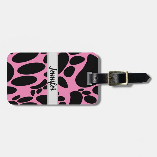 Abstrakter Hund Pawprint Rosa Individuelle Name Gepäckanhänger (Vorderseite horizontal)