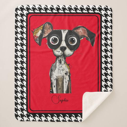 Abstrakter Hund Schwarzes Hahnentrittmuster Sherpadecke (Vorderseite)