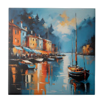 Abstrakter impressionistischer Hafen bei Sonnenunt