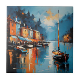 Abstrakter impressionistischer Hafen bei Sonnenunt Fliese