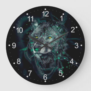 Abstrakter Indianerwolf Große Wanduhr