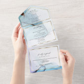 Abstrakter Indigo Lavender Aquamarine Ink All In One Einladung (Abreißen)