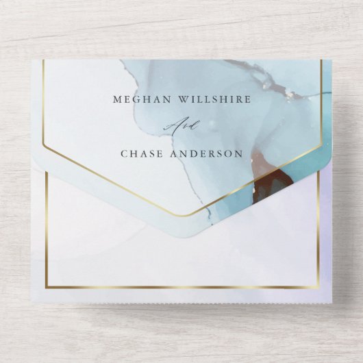 Abstrakter Indigo Lavender Aquamarine Ink All In One Einladung (Rückseite)