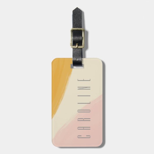 Abstrakter Individuelle Name in rosa Gelborange Gepäckanhänger (Vorderseite vertikal)