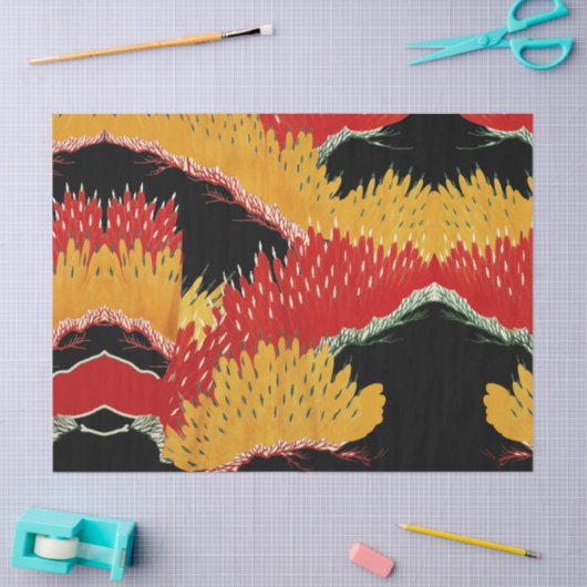 ABSTRAKTER JAPANESISCHER BLACK YELLOW SEIDENPAPIER (Basteln)