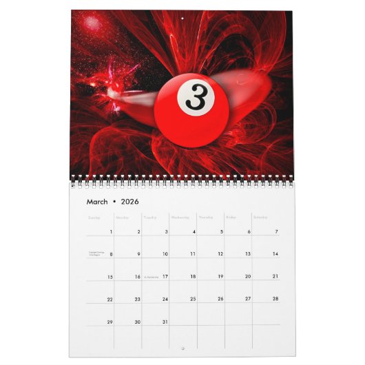 Abstrakter Kalender des Pool-2018 u. des Billard (Mär 2026)