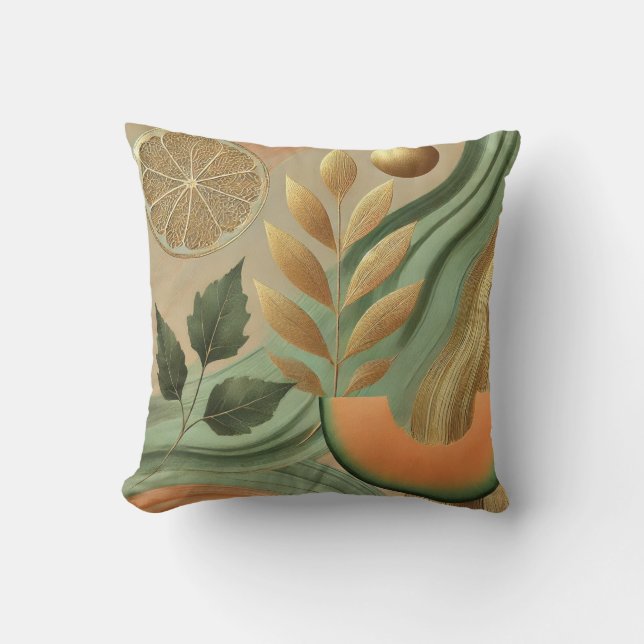 Abstrakter kantaloupe-Golden Leaf Kunstwerk Stil 5 Kissen (Vorderseite)