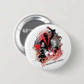 Abstrakter Karneval Panman in Rot-Weiß und Schwarz Button (Vorne & Hinten)