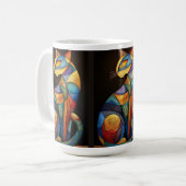 Abstrakter Katzenkaffeebecher – Farbige Geometrie Kaffeetasse (Vorderseite Links)