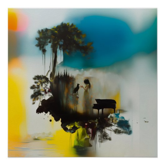 Abstrakter Klavier Katzenbaum Hexerei Kunst, Dicht Poster (Vorderseite)