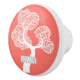 Abstrakter Kreisbaum und Name auf lebender Koralle Keramikknauf