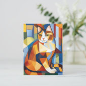 Abstrakter Kubist Calico Cat Postkarte (Stehend Vorderseite)