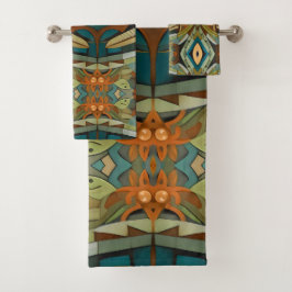 Abstrakter kubistischer Inspirierte Art Déco 4 Badhandtuch Set