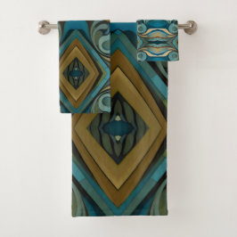Abstrakter kubistischer Inspirierte Art Déco 9 Badhandtuch Set