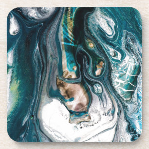 ABSTRAKTER KUNST-DRUCK-AQUAMARINES WEISSES KUPFER UNTERSETZER