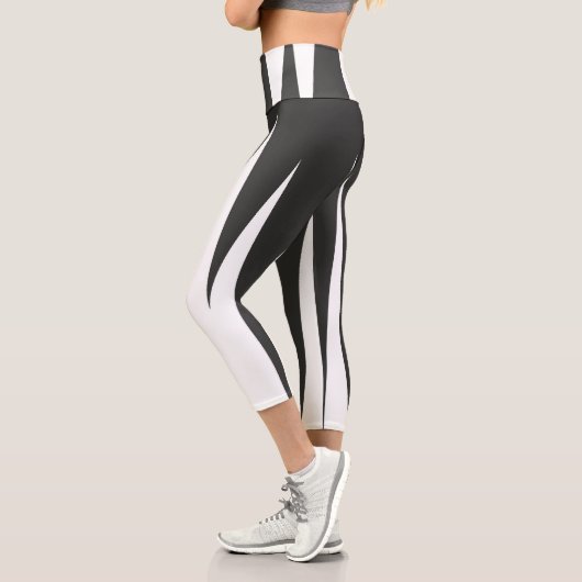 Abstrakter KunstMinimalismus Grau weiße Linien Capri Leggings (Links)