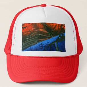 Abstrakter Lavastrucker mit roter und blauer Lavas Truckerkappe