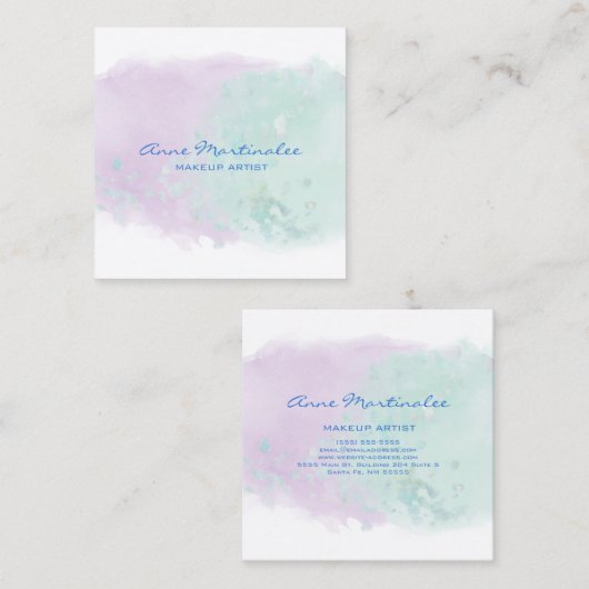 Abstrakter Lavendel und Aqua Square Business Card Quadratische Visitenkarte (Vorne/Hinten)