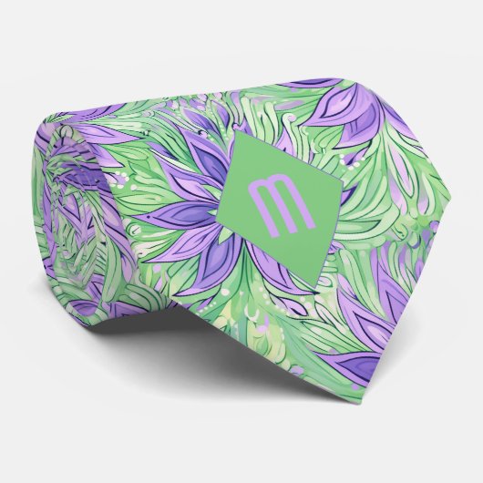 Abstrakter Lavendel und Zitronengrün Krawatte (Gerollt)