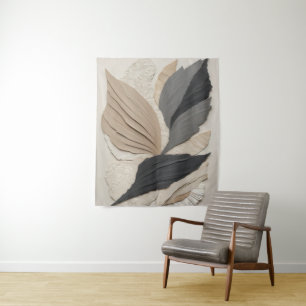Abstrakter Leaf Collage neutrale Tones Boho Wandteppich